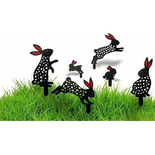 6 Pièces Lapin Réaliste 2021, Décoration de Sol de Pelouse de Jardin d'art de Cour de Lapin, Piquets de Jardin de Silhouette d'Animal en Métal, Décoration de Statue de Lapin Creuse pour la Cour (Lapin