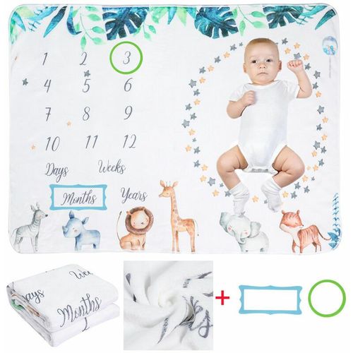 Couverture Mensuelle Pour Bébé, Couverture Pour Bébé Super Douce Pour Nouveau-Né, Cadeau Personnalisé Pour Fête Prénatale, Unisexe (120 X 100 Cm)