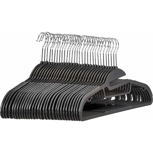 Lot de 10 cintres en plastique antidérapants ultra résistants avec caoutchouc et barre horizontale, noir