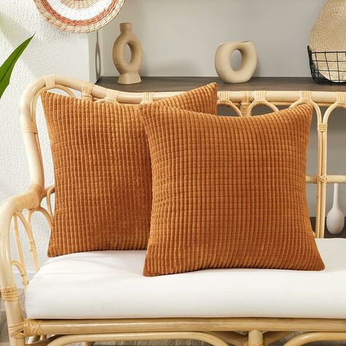 Lot De 2 Housses De Coussin 45 X 45 Cm Housse De Coussin De Canapé En Velours Orange Confortable,