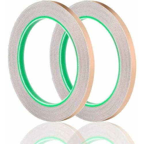 2 Rouau Ruban Cuivre, 20m x 6mm Bande Cuivre anti Limaces Adhesif Cuivre Doub Conducteur, Ruban Adhésif Décoratif Feuil de Cuivre pour Vitrail