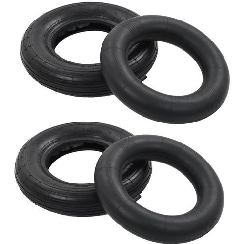 Pneu De Brouette Et Chambre À Air 4 Pcs 3.50-8 4pr Caoutchouc Noir