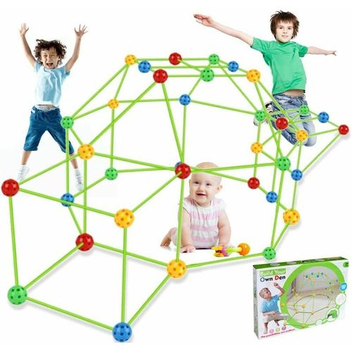 Tente Pour Enfants Kit De Construction De Cabane Pour Enfants Fort Bricolage Jouet Pour Tente Tunnel De Château Intérieur Extérieur Boule Lumineuse 45 Bâton 75 Avec Tente