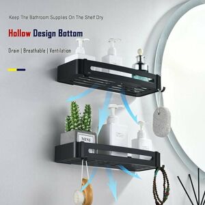 Étagère De Douche Sans Perçage 2 Pièces - Grande Capacité, Support 12.5 Kg - Acier Inoxydable Et Aluminium - Noir