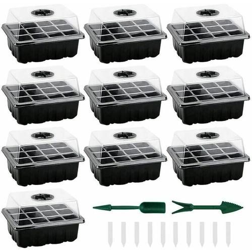 Mini Serre pour Semis Lot de 10 Mini Serre pour Plantes 120 Cellules Bac Semis avec Plateau et Couvercle Intérieure Plateaux de Semis Durables Boîte de Culture Démarrage de Semences