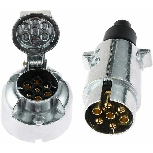 Prise Remorque Mtal Et Fiche Lectrique Remorque, Prise Attelage 7 Broches Femelle 12v Connecteur Prise Remorque Male 7 Broches Alliage D'aluminium Tanche Pour Camion Rv Bateau -