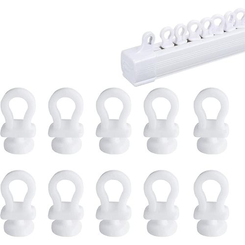 Lot De 100 Crochets De Rideaux Pour Rails, Glisseurs De Rideaux De 10 Mm, Rouleaux De Rideaux En Plastique Blanc