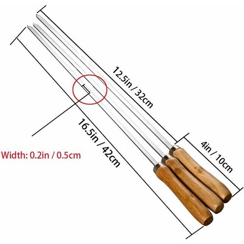 Brochettes Plates En Acier Inoxydable Avec Poignée En Bois Pour Barbecue 42 Cm 6pcs