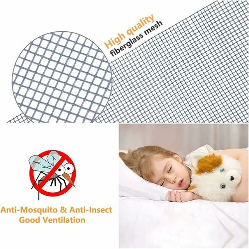 Moustiquaire Fenêtre Découpable Toile Moustiquaire Avec De Bandes Auto-Adhésives, Maille Ultra Fine Sans Perçage Folio À Rayures Noires 130150cm