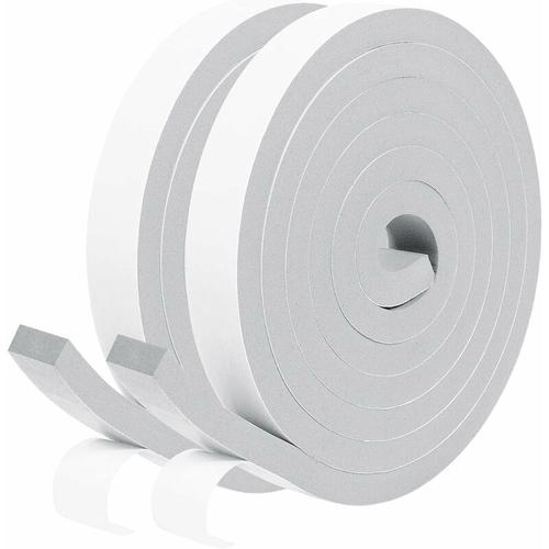 Joint Isolant en mousse autocollant 20mm x10mm x2m Joint Boudin de porte coupe vent Joint en bande antichoc pour Porte fenêtre, 2 rouleaux-Mousse gris film blanc