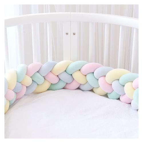 Tour De Lit 3m 4 Tissage Bebe Coussin Serpent Tresse Pare-Chocs Protection En Velours Tour De Lit Pepiniere Pour Nouveau-Nes Chambre Decor Jaune Clair + Rose Clair + Bleu Clair + Vert Clair