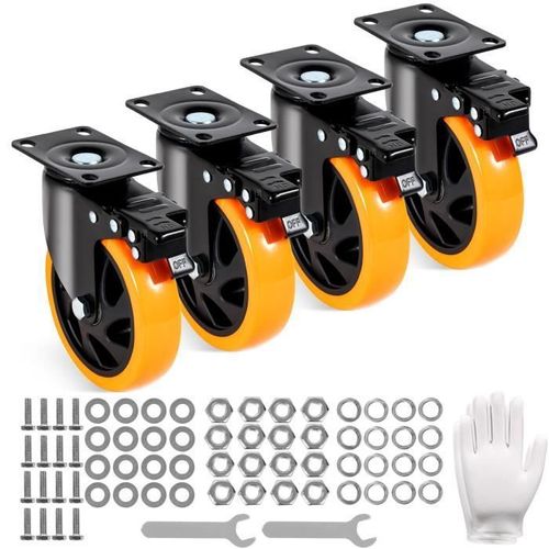 Roulettes Pivotantes - VEVOR - Roulettes pour Meubles à Plaque Lot de 4 Roues 127 mm Frein de Verrouillage