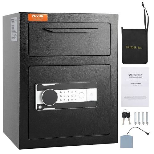 Coffre-Fort Électronique - VEVOR - 1,7L Coffre Dépôt de Fonds à Trappe Code et Clés