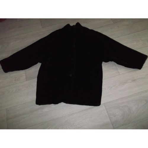 Veste Mi Longue Lorenzi Paris Fausse Fourrure Noire 42 Tbe