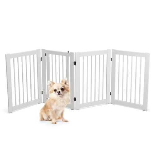 COSTWAY Barrière de Sécurité Pliable en Bois pour Animaux - 207x76,5 CM - Porte Verrouillable, Charnières Flexibles à 360° - Blanc