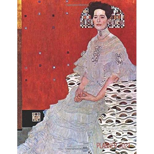 Gustav Klimt Art Planner 2021: Portrait Of Fritza Riedler | Beautiful Red & White Year Agenda: January December Calendar (12 Months) | Artistic Jugendstil Daily Organizer For Weekly Appointment, Mont