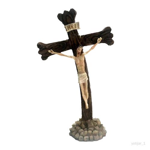 Statue Crucifix de Jésus, ornement de bureau pour étagère de noël,