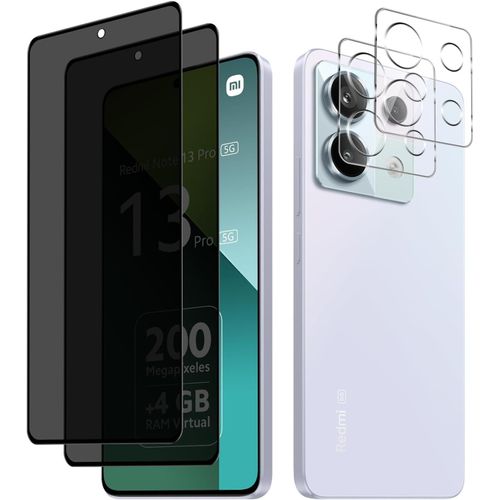 [2+2 Pièces Anti-Espion Verre Trempé + Caméra Arrière Protecteur Compatible Avec Xiaomi Redmi Note 13 Pro 5g, 9h Dureté Protection D'écran, Privacy Verre Trempé Pour Redmi Note 13 Pro 5g