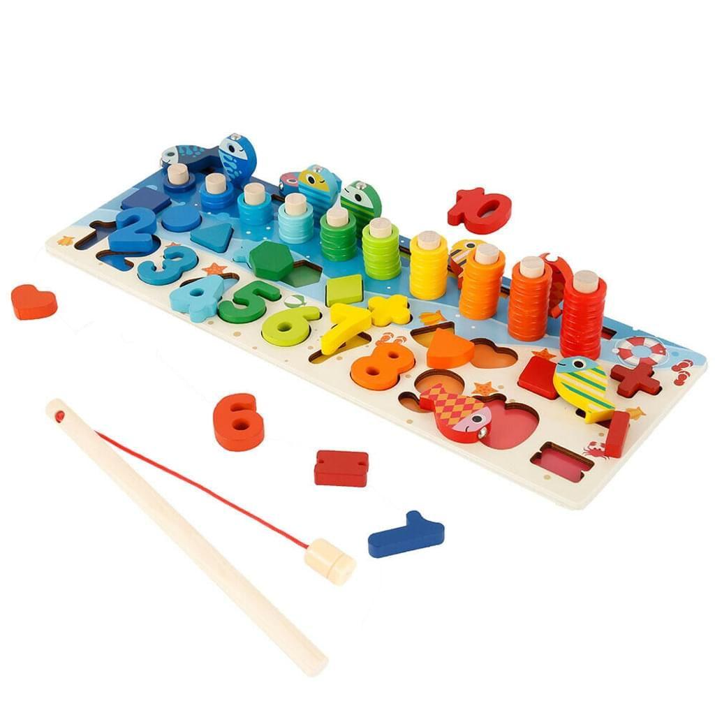 Fajiabao Jeu Montessori en Bois Bebe Puzzle Jouet de Mathématique Enfant  pour Bébé Jeux de Pêche Comptage Préscolaire Apprentissage Éducatifs Jeu de Calcul  pour Garçons Filles 2 3 4 Ans 