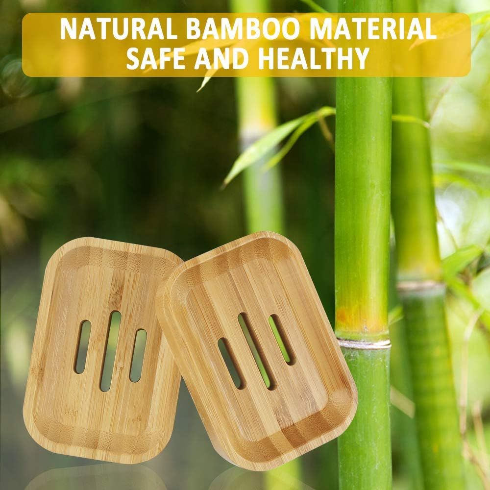 4pcs Porte-Savon en Bois, Bo?te ¿ Savon Bambou Naturel Bo?te de Rangement de Savon - Accessoires pour Salle de Bain et Cuisine pour Emp¿cher Les Restes de Savon sur Plateau de Lavabo