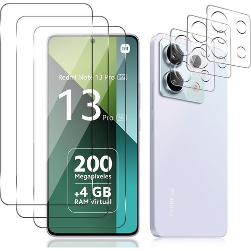 Verre Trempé + Caméra Arrière Protecteur Compatible Avec Xiaomi Redmi Note 13 Pro 5g, [3+3 Pièces] 9h Dureté Hd Transparent Film En Verre Trempé, Protection D'écran Pour Redmi Note 13 Pro 5g