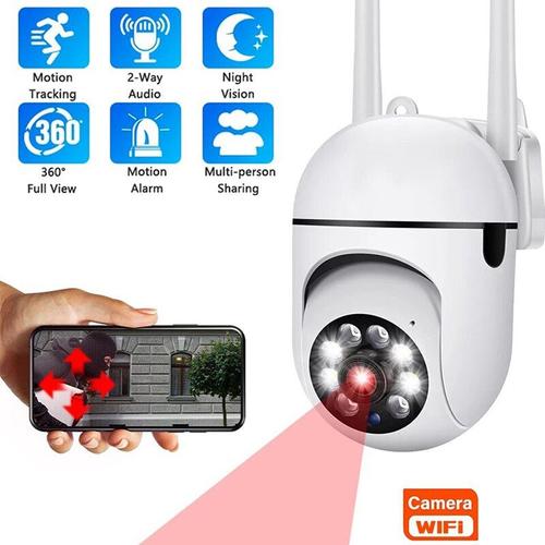 White Camera European regulations Caméra de surveillance extérieure PTZ IP WiFi HD 4x, dispositif de sécurité sans fil, avec n'aime numérique, IA, suivi des humains, vision nocturne, audio, CCTV ""Nipseyteko""