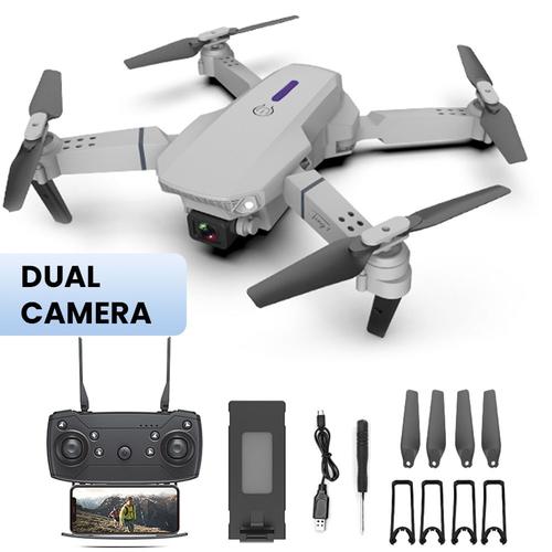 Grey Dual Cam Drones avec Caméra 4k HD UAV Photographie Aérienne Double Caméra Pliage Avion E88 Télécommande Hauteur Fixe Quadcopter ""Nipseyteko""