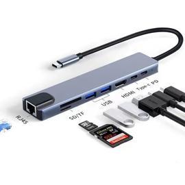 HUB USB C, Adaptateur USB C 8 en 1 avec HDMI 4k/30hz, PD 100 W, Port USB C  2.0, USB 3.0+2.0, Lecteur de Carte SD/TF/SD,Gris - Cdiscount Informatique