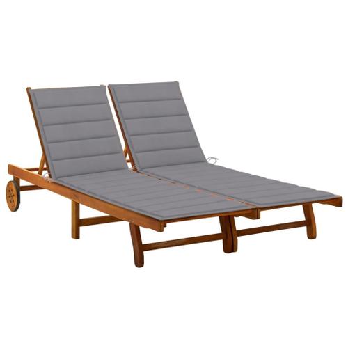 Transat Chaise Longue Bain De Soleil Lit De Jardin Terrasse Meuble D'extérieur 2 Places Avec Coussins Acacia Solide Helloshop26 02_0012233