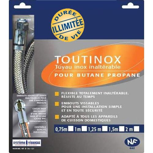 FLEXIBLE INOX GAZ Butane/Propane 1.00 M DUREE ILLIMITEE