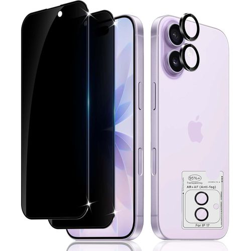 Verre Trempé Anti-Espion Pour Iphone 17, 2 Pièces Protection Écran De Confidentialité Et 2 Pièces Protecteur Caméra Arrière, Dureté 9h Glass Privacy Film