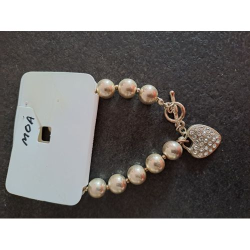 Neuf Bracelet Boules Metal Et Coeur Strass Moa