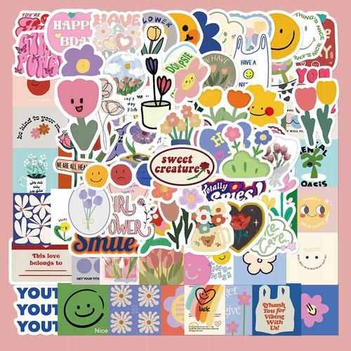 200 Autocollants Mignons Smiley Fleur Ins,Aesthetic Couleurs Stickers, Imperm¿¿Able Vinyle Autocollant Pour Telephone Ordinateur Portable Macbook Scrapbooking