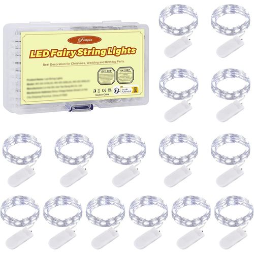 Guirlande Lumineuse à Pile, 2M Guirlande LED Blanc Froid 20 LED Fée Chaîne Lumières IP67 Étanche pour Décoration Sapin de Noël/Mariage/Jardin/Terrasse, 15 Pack