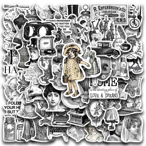 200 Pi¿¿Ces Alice Style Gothique R¿¿Tro Noir Blanc Ho,Aesthetic Couleurs Stickers, Imperm¿¿Able Vinyle Autocollant Pour Telephone Ordinateur Portable Macbook Scrapbooking