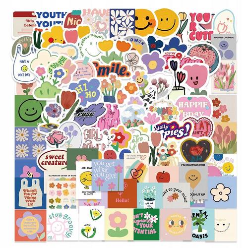 200 Pi¿¿Ces Dessin Anim¿¿ Mignon Fleur Smiley Visage Graffiti,Aesthetic Couleurs Stickers, Imperm¿¿Able Vinyle Autocollant Pour Telephone Ordinateur Portable Macbook Scrapbooking