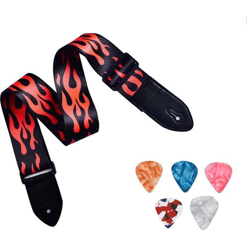 Sangle De Guitare Ajustable,Courroies De Guitare,Sangle De Guitare,Bandoulière De Guitare Folk,Sangle De Guitare Premium Pour Guitare Electrique/Acoustique/Basse Comprend 5 Médiators Supplémentaires