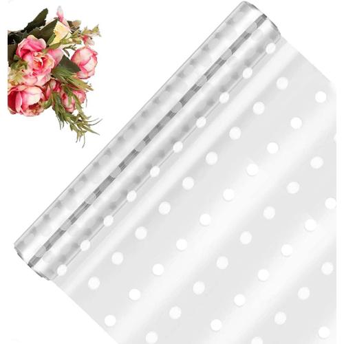 Rouleau De Cellophane Transparent Avec Motif ¿¿ Pois Papier Cadeau Transparent Fleuriste Papier Transparent Emballage Cadeau Film Feuriste Emballage Pour No?L Paques Halloween, 30m*43cm