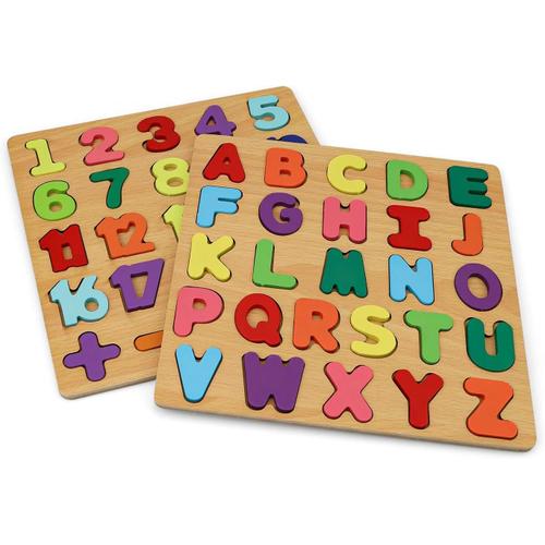 Puzzle Alphabet Bois, Alphabet Color¿¿ Puzzle Alphabet, 2 Pi¿¿Ces Apprendre Les Chiffres Et Les Lettres De L¿¿Alphabet Puzzles En Bois, Pour Tout-Petits Et Enfants D'age Pr¿¿Scolaire