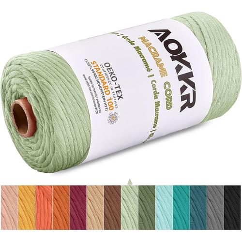 Corde Macram¿¿ 3mm x 100m, Fil Macrame Coton Selon Oeko-TEX? Standard 100, Corde Peign¿¿es pour Tress¿¿e DIY, Recycl¿¿ Tapisserie de Plante, D¿¿corations Murale, Attrape-r¿¿ves Cadeau, Avocat Vert