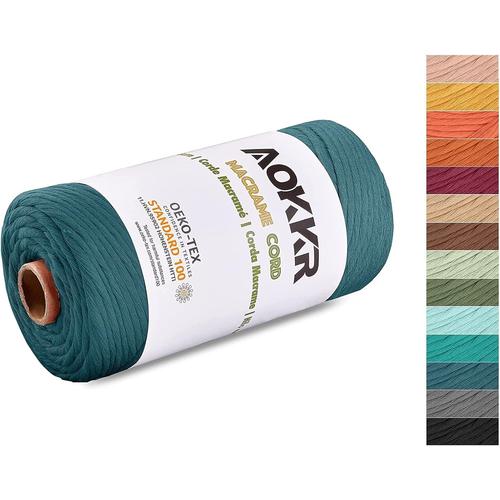 Corde Macram¿¿ 3mm x 100m, Fil Macrame Coton selon OEKO-TEX? Standard 100, Corde Peign¿¿es pour Tress¿¿e DIY, Recycl¿¿ Tapisserie de Plante, D¿¿corations Murale, Attrape-r¿¿ves Cadeau, Vert jungle