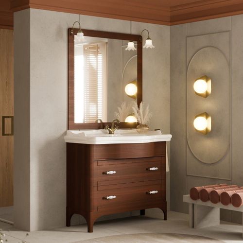 Meuble De Salle De Bains Au Sol 115cm Noyer Style Rustique Avec Miroir | Toscana