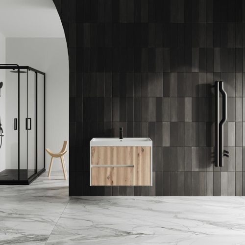Meuble De Salle De Bains Avec Vasque 80cm Chêne Doré Cannelé | Cortina