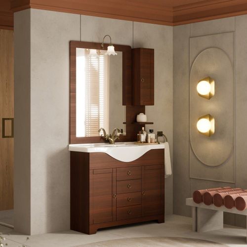 Meuble De Salle De Bains Style Rustique 105cm Effet Bois Noyer | Toscana