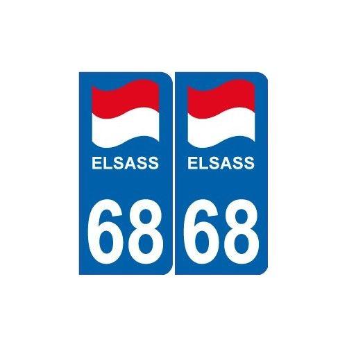 68 El Elsass Alsace Drapeau Logo 364 Sticker Autocollant Plaque Immatriculation Auto - Arrondis - Bleu