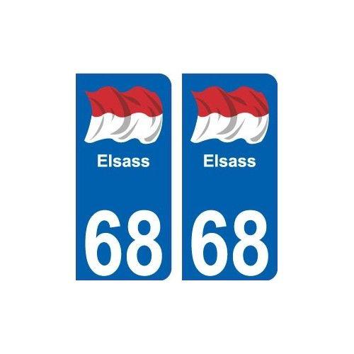 68 Elsass Alsace Drapeau Logo 666 Sticker Autocollant Plaque Immatriculation Auto - Arrondis - Bleu