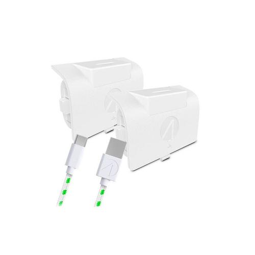 Pack Blocs Batteries Play Just For Games Stealth Sx C8 X Blanc + Charge Avec Câble Tressé Premium Blanc Et Vert Pour Xbox