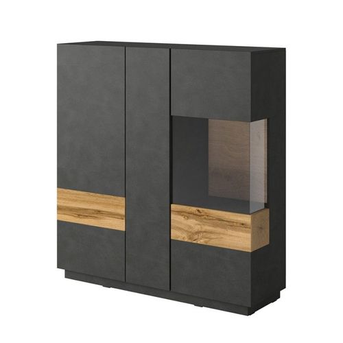 Buffet Haut Kiles Trois Portes. Coloris Gris Anthracite Et Chêne. Style Design