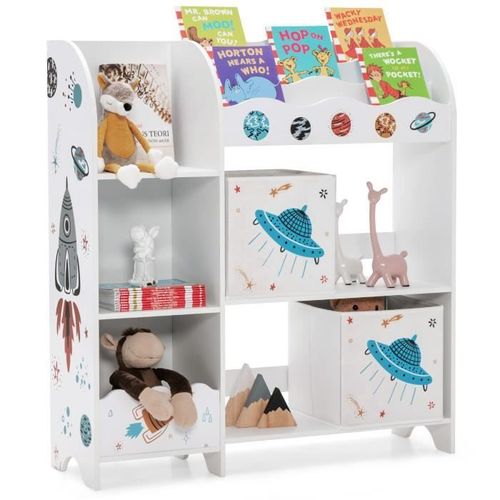 Meuble De Rangement Pour Jouets Costway - Thème Astronaute - 2 Tiroirs En Tissu - Blanc
