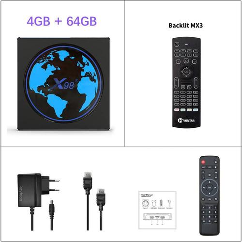 4G64G MX3 - Boîtier TV X98 Mini, Android 11.0, Amlogic S905W2,décodeur, lecteur multimédia 4K, avec WiFi et YouTube